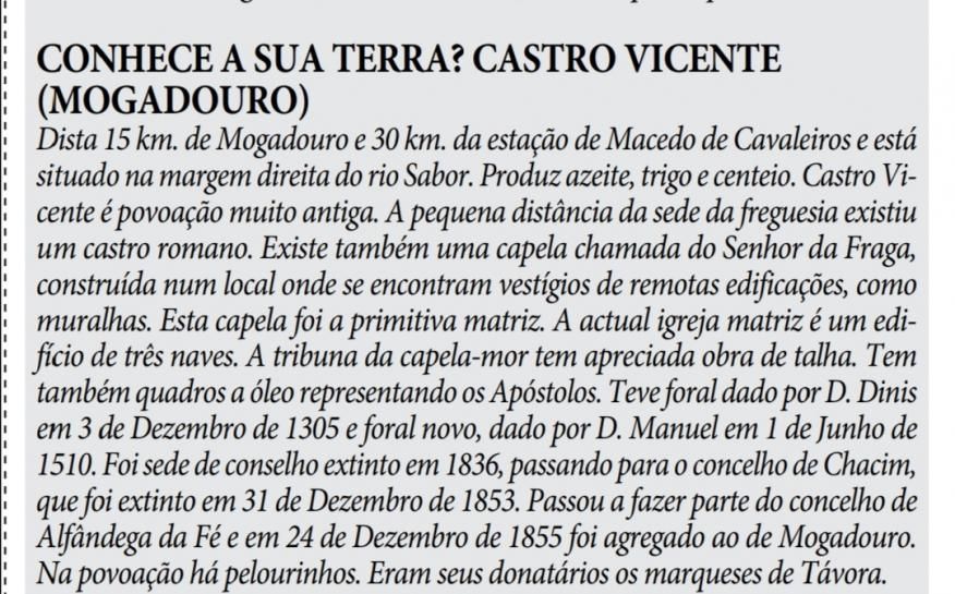 Conhece a sua Terra? Castro Vicente (Mogadouro)