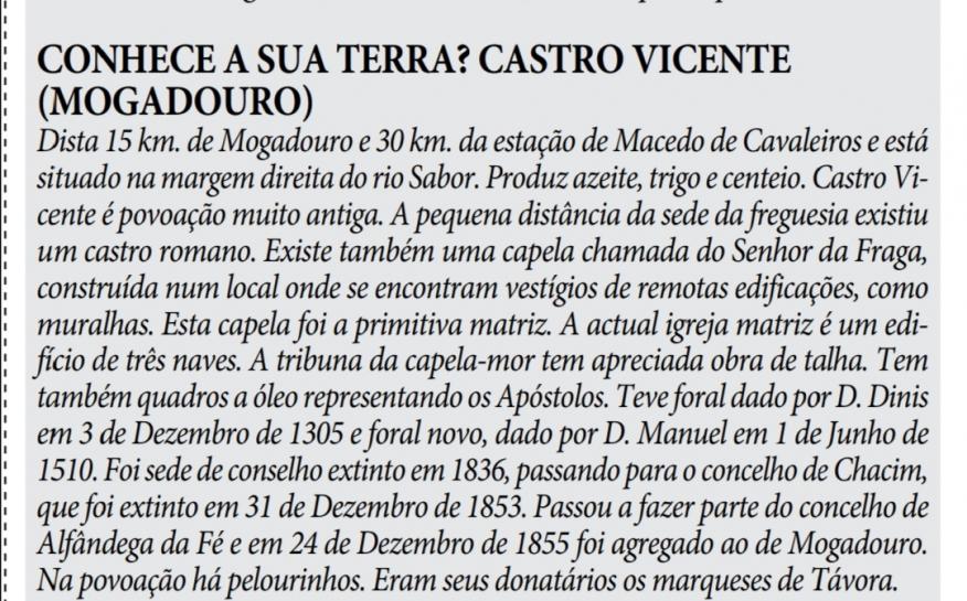 Conhece a sua Terra? Castro Vicente (Mogadouro)