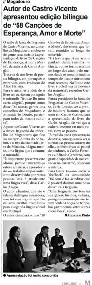 Autor de Castro Vicente apresentou edi&ccedil;&atilde;o bil&iacute;ngue de "58 Can&ccedil;&otilde;es de Esperan&ccedil;a, Amor e Morte" 