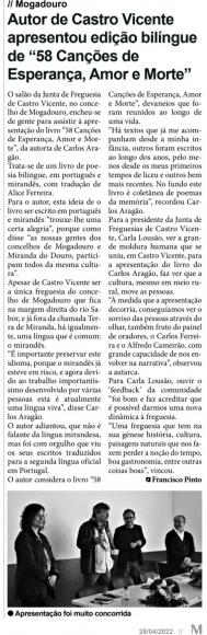 Autor de Castro Vicente apresentou edi&ccedil;&atilde;o bil&iacute;ngue de "58 Can&ccedil;&otilde;es de Esperan&ccedil;a, Amor e Morte" 